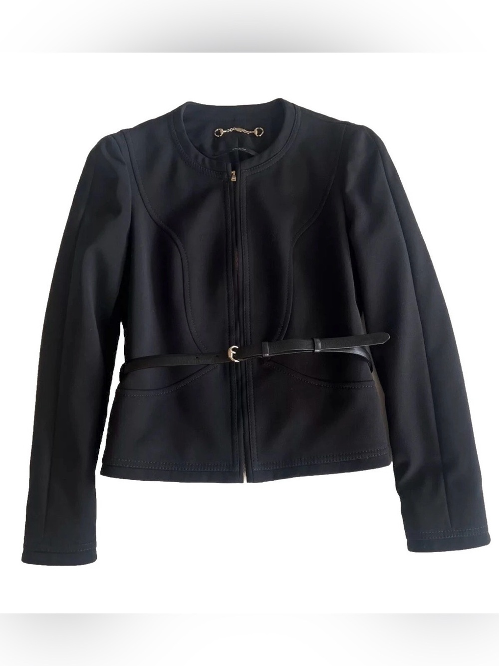 EUC Gucci Womens Black Zip Blazer With Leather Belt Size 38 Authentic! Italy!